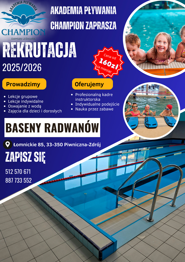 Oferta Szkoły Pływania CHAMPION w Piwnicznej-Zdroju