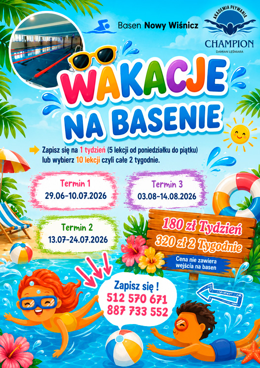 Wakacje na basenie w Nowym Wiśniczu - Wakacyjna Szkoła Pływania - nauka pływania dla dzieci