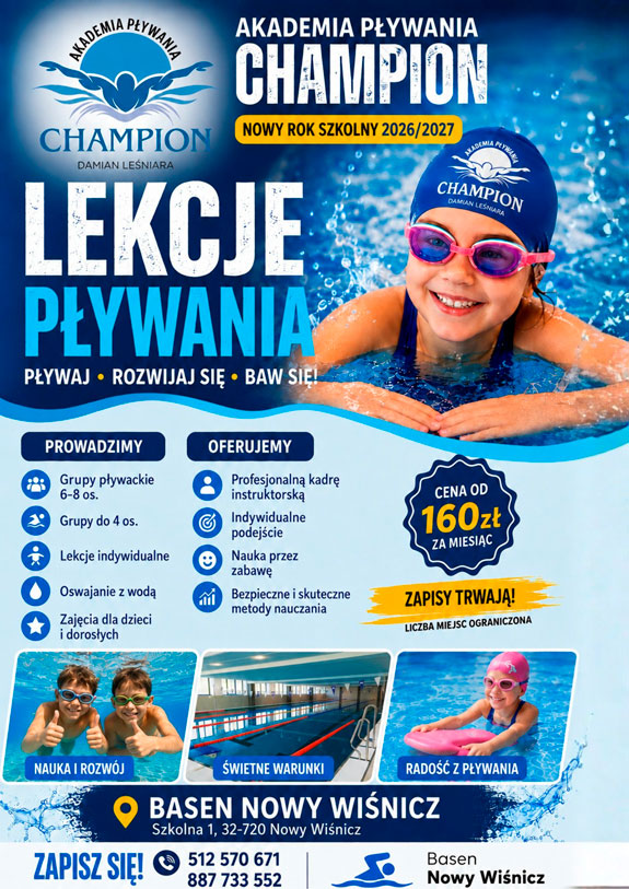 Lekcje pływania na rok szkolny 2026/2027 w Szkole Pływania CHAMPION